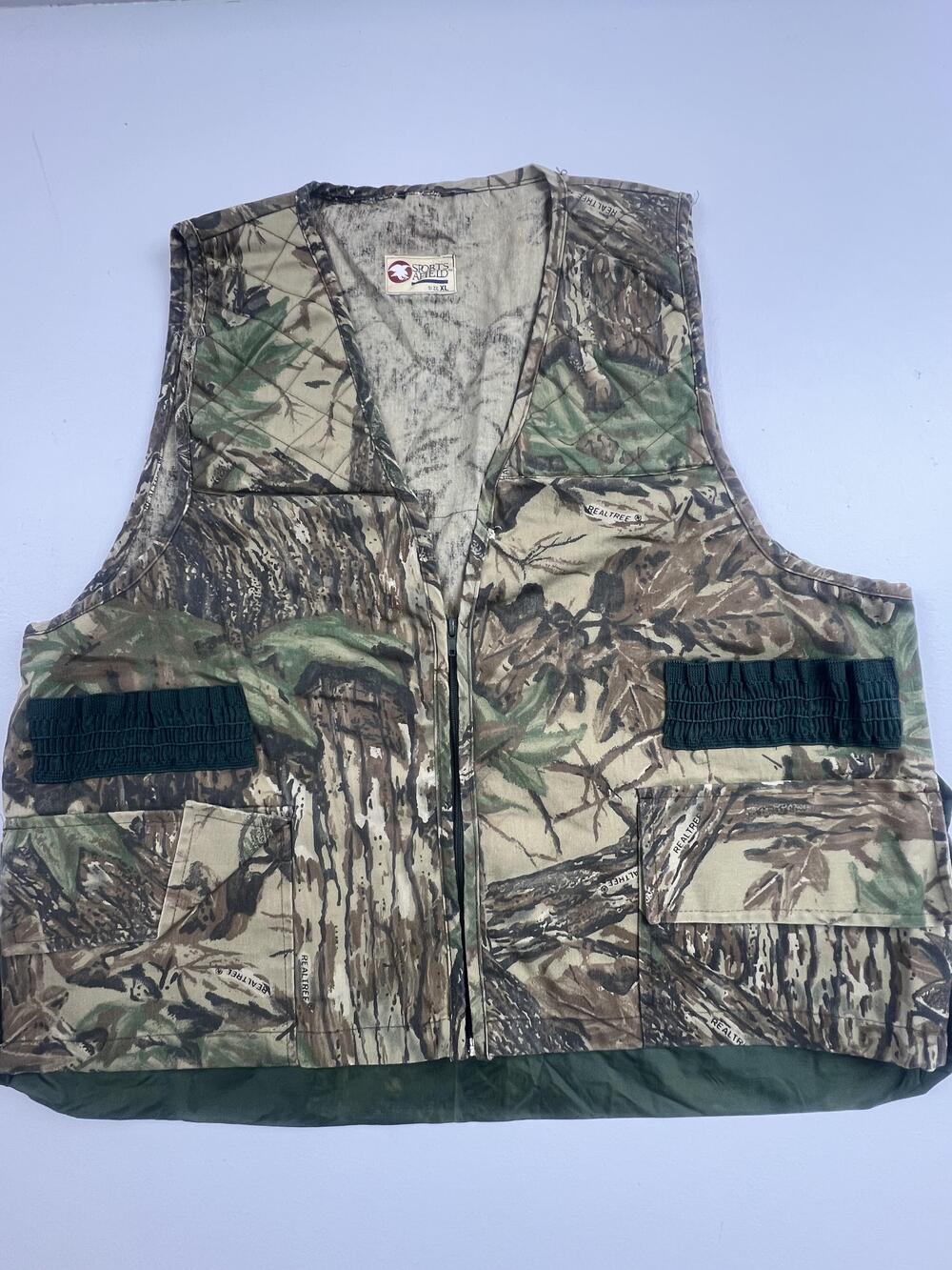 Sports Afield Vest Mens XL Green Camo Quilted Insulated Full Zip Hunting Outdoor